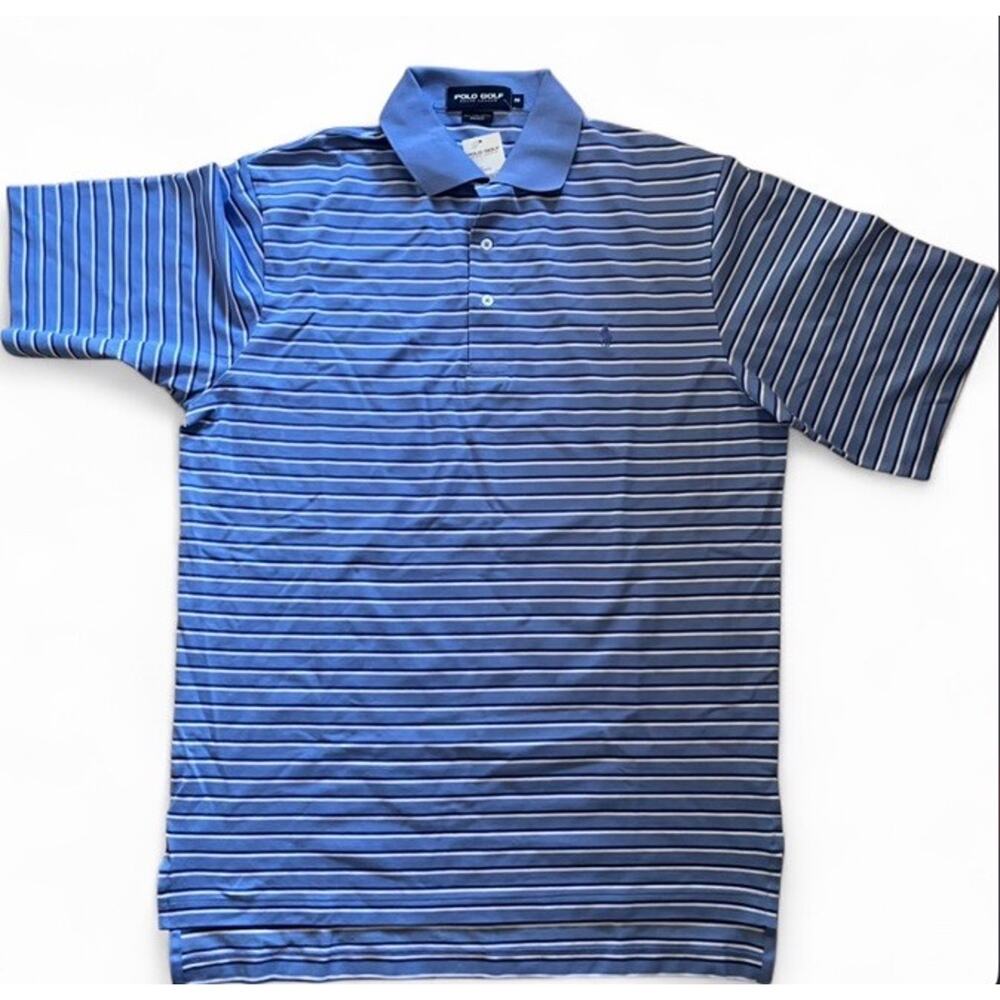 Polo Golf Ralph Lauren Men’s Medium Blue Striped Polo Shirt Pima Cotton NWT